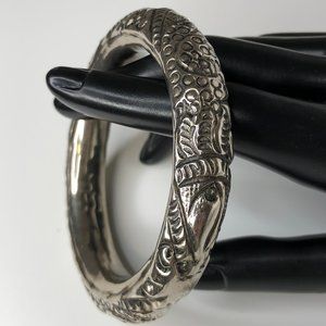 Silver tone carved bangle